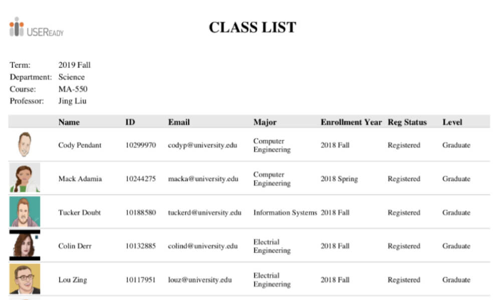 University Class List