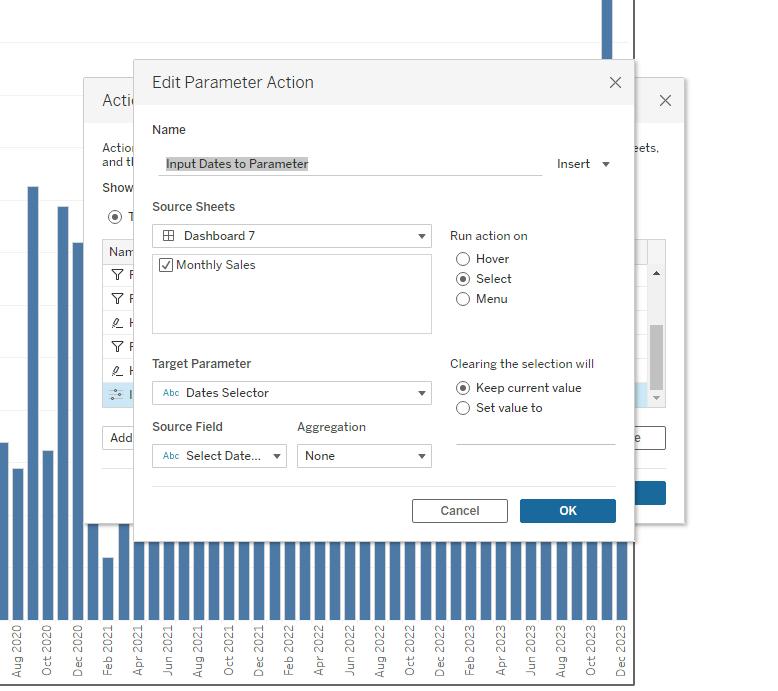 Edit Parameter Action window, complete the form