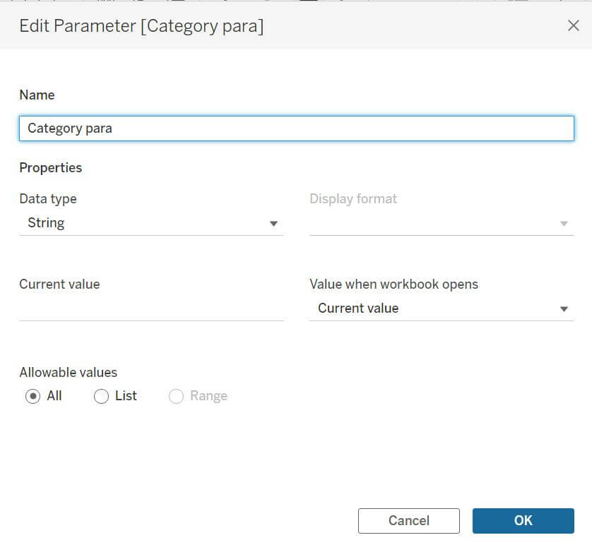 Create a parameter for Blank Category