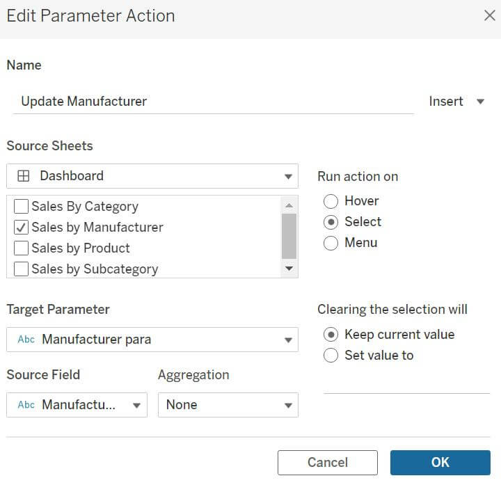 Parameter action to update blank Manufacturer parameter