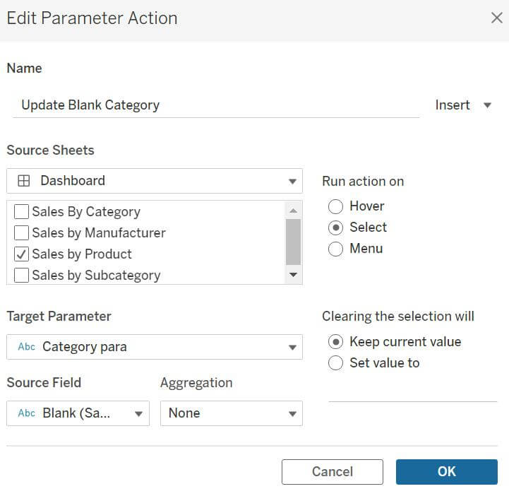 Manufacturer parameters Blank again when we want to go back to the Category level