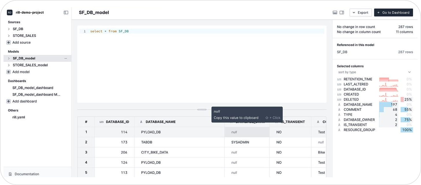 Creating model in rill