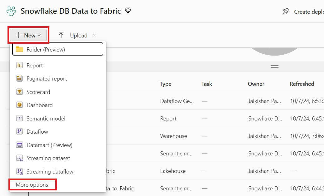 Snowflake DB data to Fabric